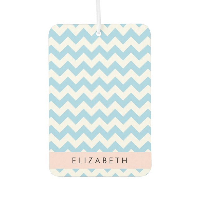 Blue Zigzag, Blue Chevron, Wave Pattern, Your Name Car Air Freshener (Front)