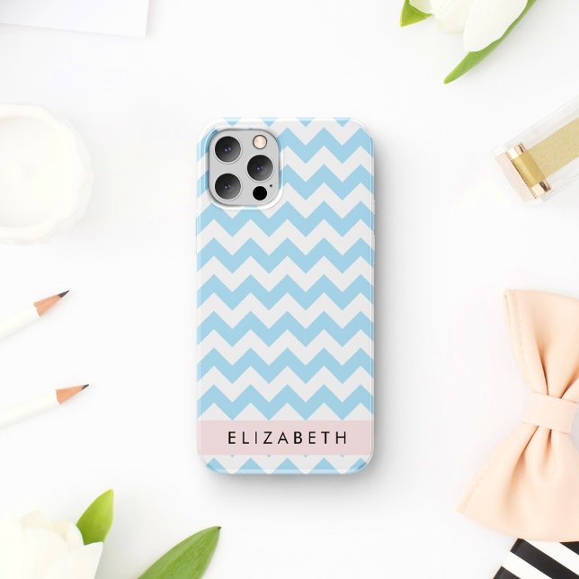 Blue Zigzag, Blue Chevron, Wave Pattern, Your Name Case-Mate iPhone Case (Creator Uploaded)