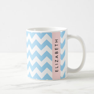 Blue Zigzag, Blue Chevron, Wave Pattern, Your Name Coffee Mug