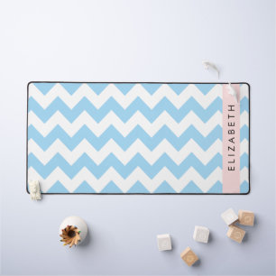 Blue Zigzag, Blue Chevron, Wave Pattern, Your Name Desk Mat