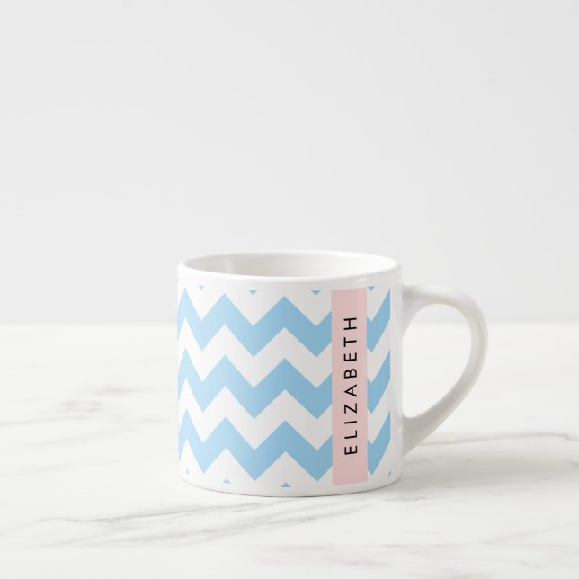 Blue Zigzag, Blue Chevron, Wave Pattern, Your Name Espresso Cup (Right)
