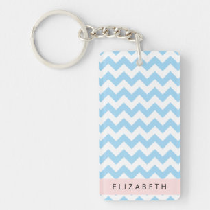 Blue Zigzag, Blue Chevron, Wave Pattern, Your Name Key Ring