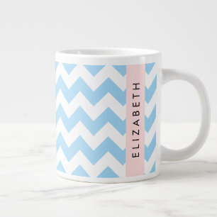 Blue Zigzag, Blue Chevron, Wave Pattern, Your Name Large Coffee Mug
