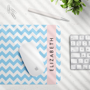 Blue Zigzag, Blue Chevron, Wave Pattern, Your Name Mouse Mat