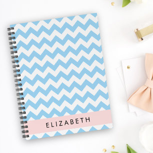 Blue Zigzag, Blue Chevron, Wave Pattern, Your Name Notebook