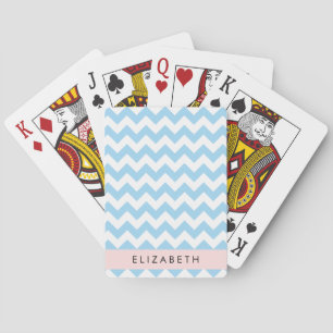 Blue Zigzag, Blue Chevron, Wave Pattern, Your Name Playing Cards