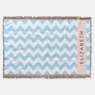 Blue Zigzag, Blue Chevron, Wave Pattern, Your Name Throw Blanket
