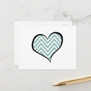 Blue Zigzag, Blue Chevron, Zigzag Pattern, Heart Postcard