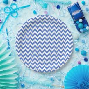 Blue ZigZag / Chevron Pattern Paper Plate