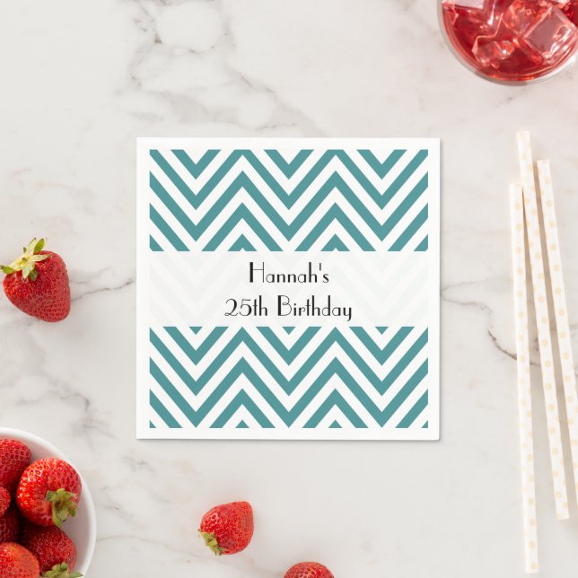 Blue Zigzag, Chevron, Zigzag Pattern, Birthday Napkin (Insitu)