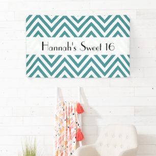 Blue Zigzag, Chevron, Zigzag Pattern, Sweet 16 Banner