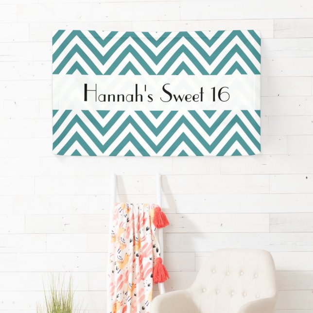 Blue Zigzag, Chevron, Zigzag Pattern, Sweet 16 Banner (Insitu)