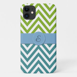 Blue Zigzag, Green Zigzag, Chevron, Monogram iPhone 11 Case
