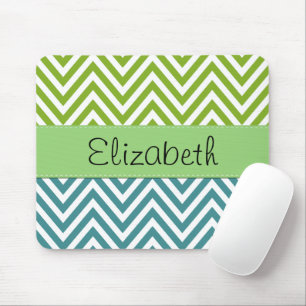 Blue Zigzag, Green Zigzag, Chevron, Your Name Mouse Mat