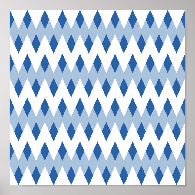 Blue Zigzag Pattern with Diamond Shapes. Poster (Front)