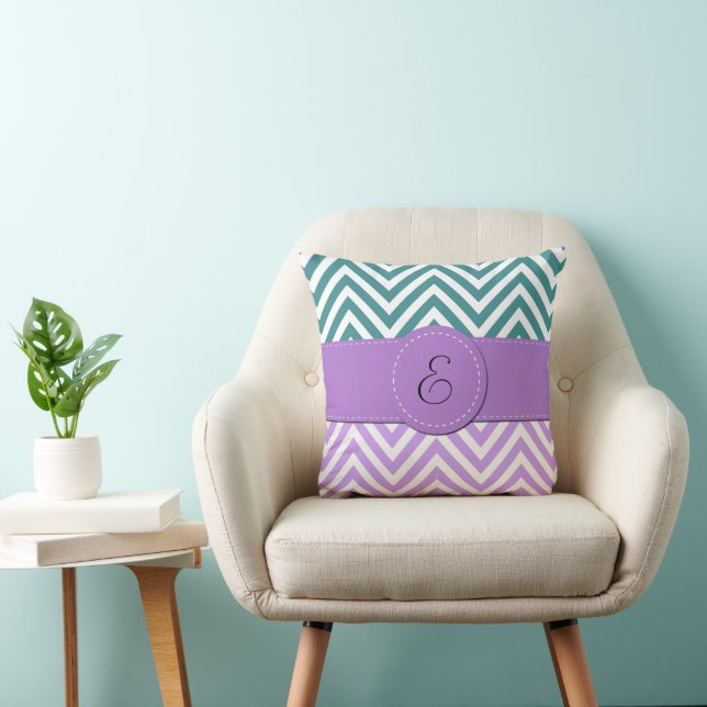 Blue Zigzag, Purple Zigzag, Chevron, Monogram Cushion (Chair)