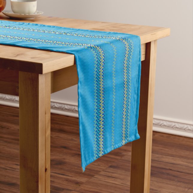 Blue Zigzag Short Table Runner (In Situ)