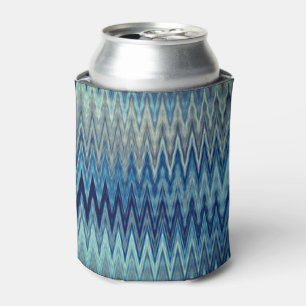 Blue Zigzag Wavy Pattern Can Cooler