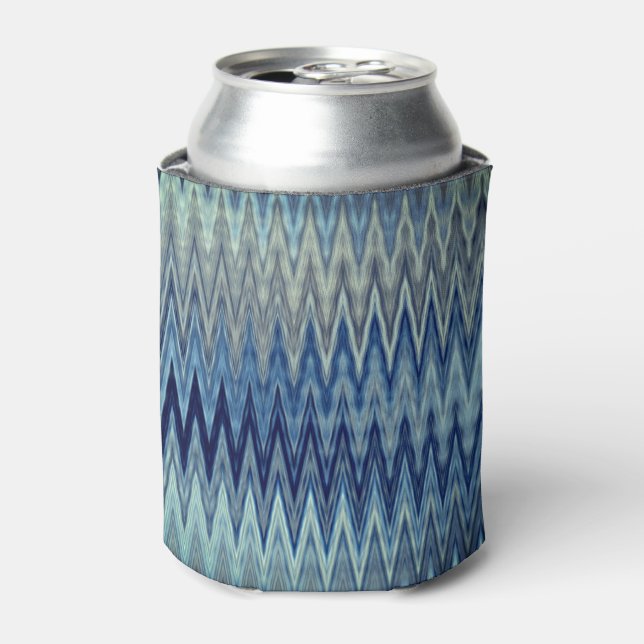 Blue Zigzag Wavy Pattern Can Cooler (Can Front)