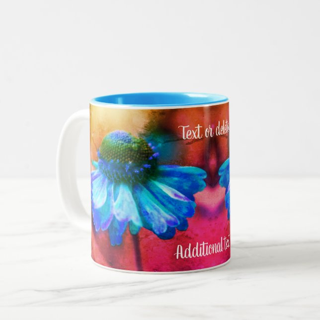 Blue Zinnia Distressed Art Personalised   Two-Tone Coffee Mug (Front Left)