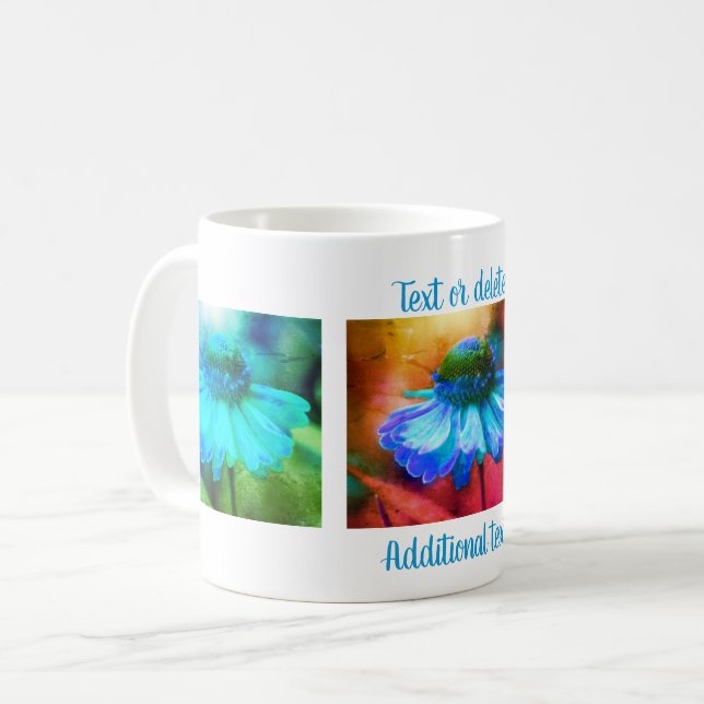 Blue Zinnia Floral Art Personalised Coffee Mug (Front Left)