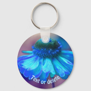 Blue Zinnia Flower Art Personalised Key Ring
