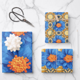 Blue Zinnia orange centre Wrapping Paper Sheet
