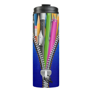 Blue Zipper Pencil Case Thermal Tumbler