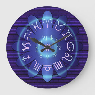 Blue Zodiac Astrology Symbols Wall Clock