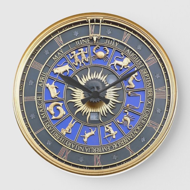Blue Zodiac Wheel Large Clock (Front)