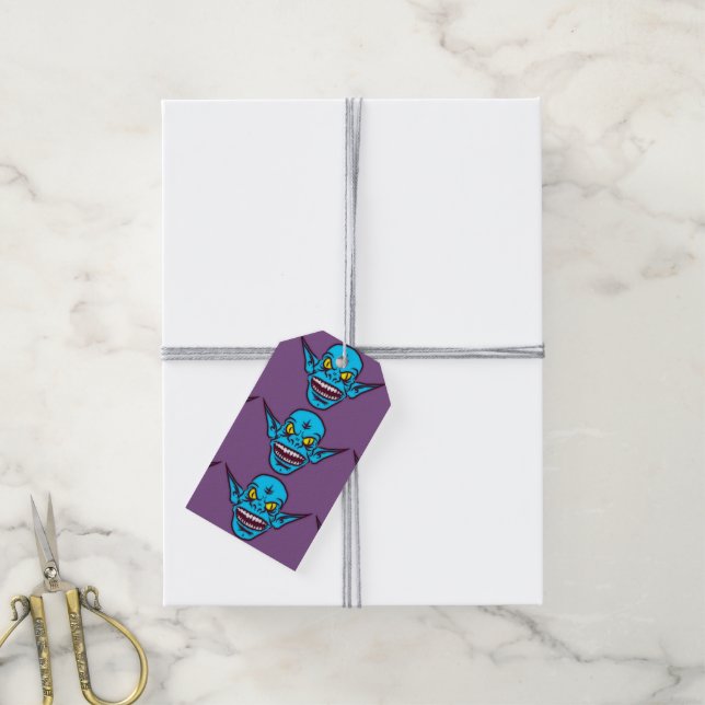 blue zombie troll demon gift tags (With Twine)