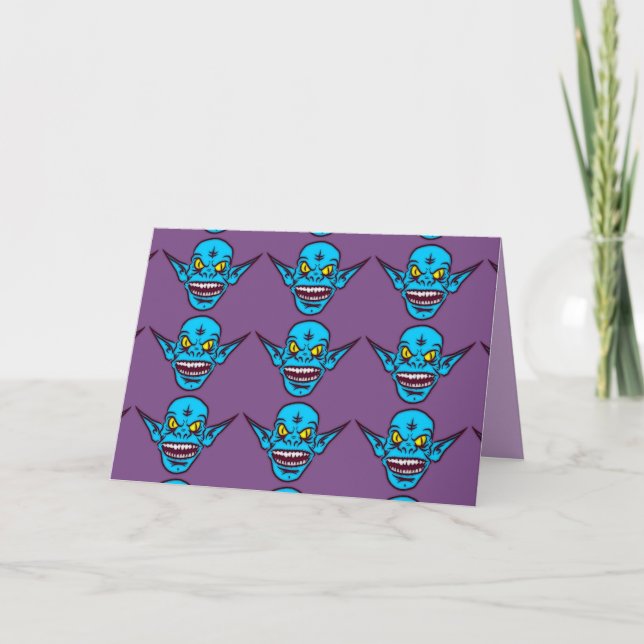 blue zombie troll demon greeting card (Front)