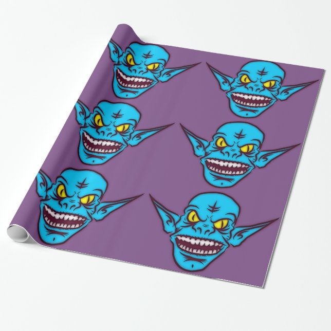 blue zombie troll demon wrapping paper (Unrolled)
