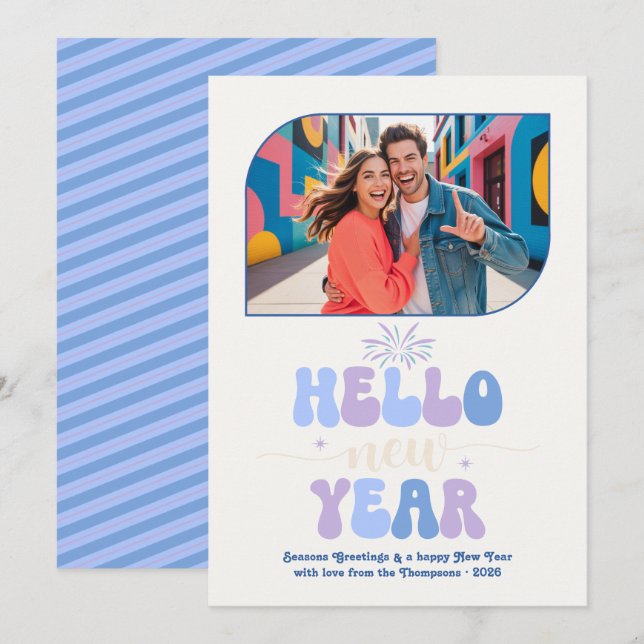 Bluebell Dream Hello New Year Blue Retro Photo Holiday Card (Front/Back)