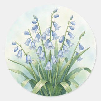 Bluebell Flowers Botanical Watercolor Classic Round Sticker