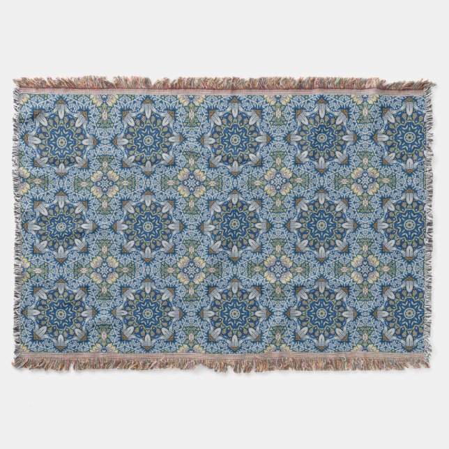 Bluebell Harmony – Floral Mandala Throw Blanket (Front)