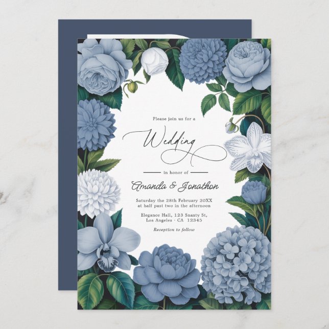 Bluebell Haze, Pale Delft & Cloud White Wedding Invitation (Front/Back)