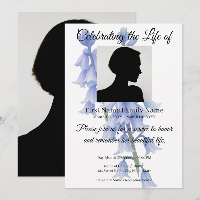 Bluebell memorial invitation (Front/Back)