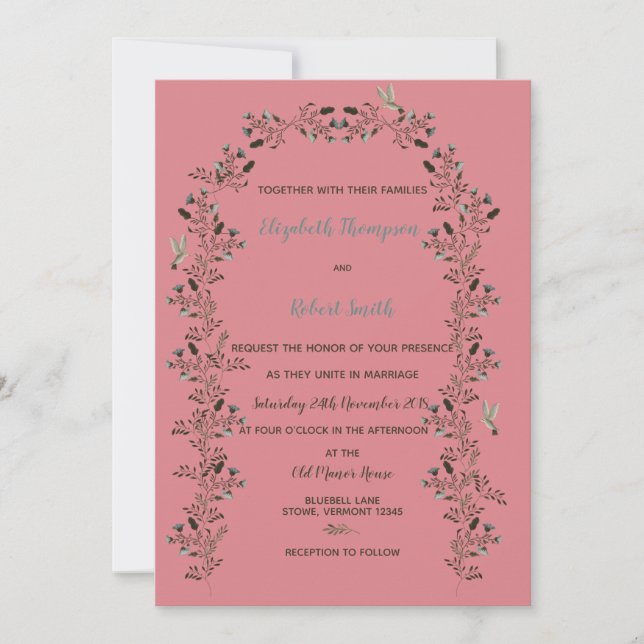 Bluebell Wildflowers Arch Wedding Set Dusty Rose Invitation (Front)