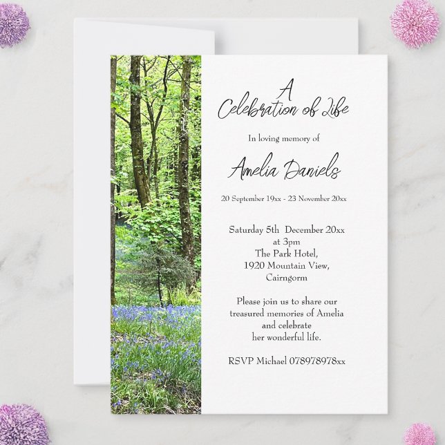 Bluebell Wood Celebration of Life Card (Woodland burial Celebration of Life Cards)