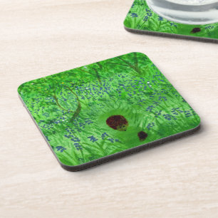 Bluebell Wood Hedgehogs Spring Green Coaster