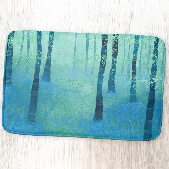Bluebell Woodland Abstract Art Bath Mat (Bluebell forest abstract blue green bath mat)
