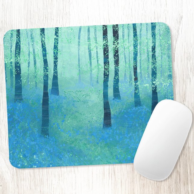 Bluebell Woodland Mouse Mat (Bluebell woodland forest landscape art mousemat)