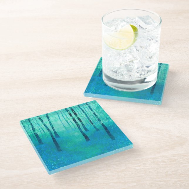 Bluebell Woodland Painting Glass Coaster (Angled)