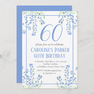 Bluebells 60th Birthday Blue Floral Botanical Invitation