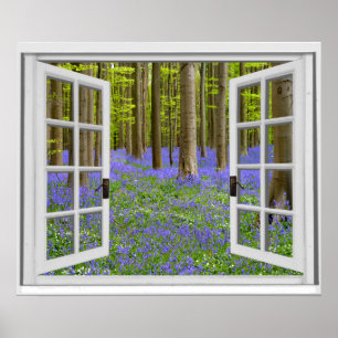 Bluebells and Trees View Faux Window Poster