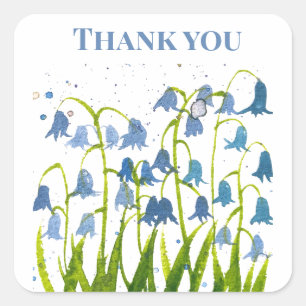 Bluebells Blue Floral Bridal shower Wedding Square Sticker