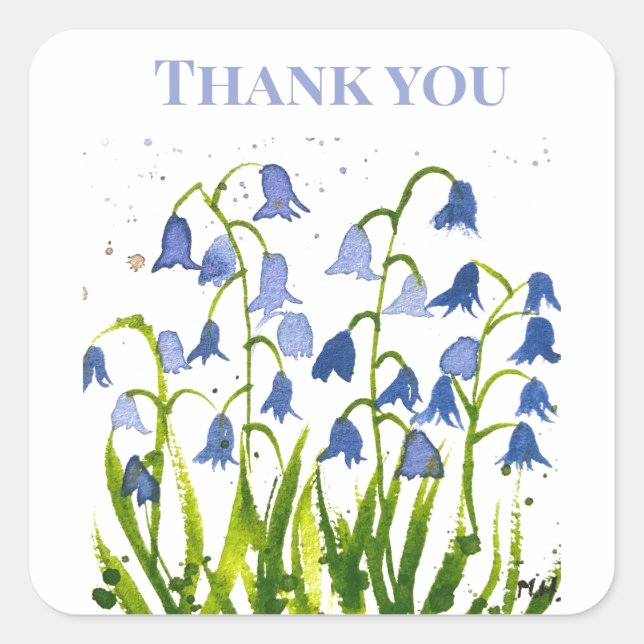 Bluebells Blue Floral Bridal shower Weddings  Square Sticker (Front)