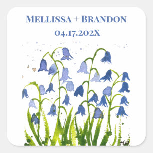 Bluebells Blue Floral Summer Watercolor botanical Square Sticker
