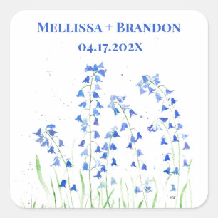 Bluebells Blue Floral Summer Watercolor botanical Square Sticker